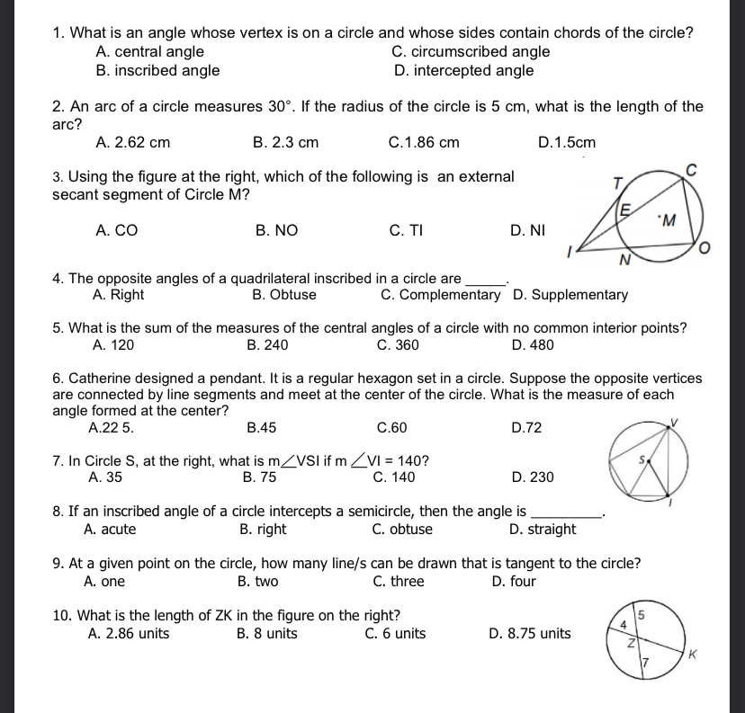 need help thanks 1. What is an angle whose vertex