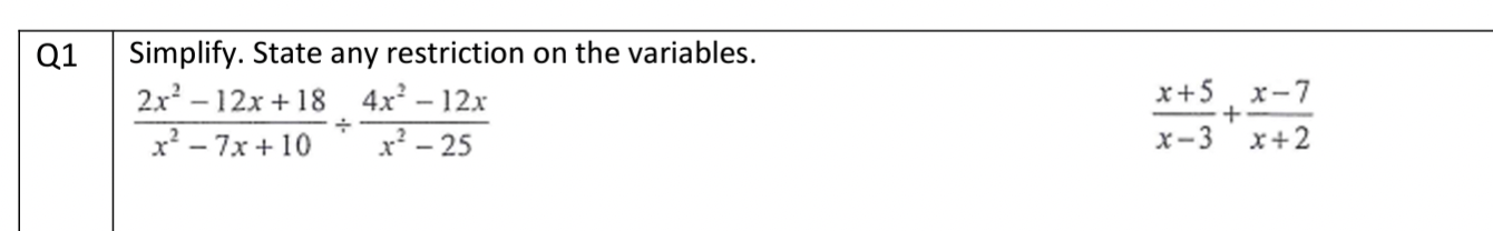 Show full work please and state any restriction