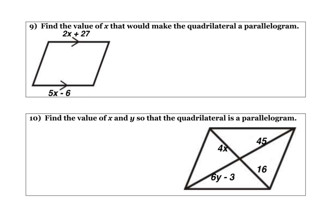 9) Find the value of x that would make the
