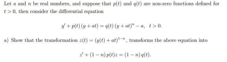 Let a and n be real numbers, and suppose that