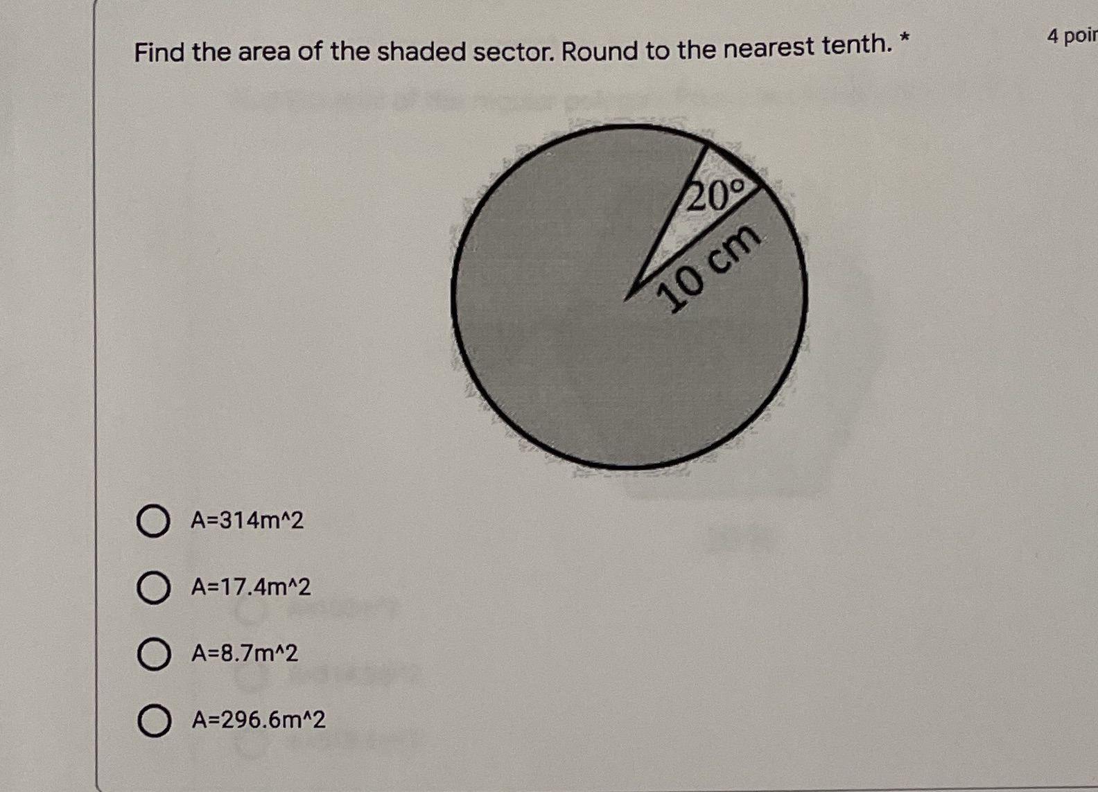 Find the area of the shaded sector. Round to the