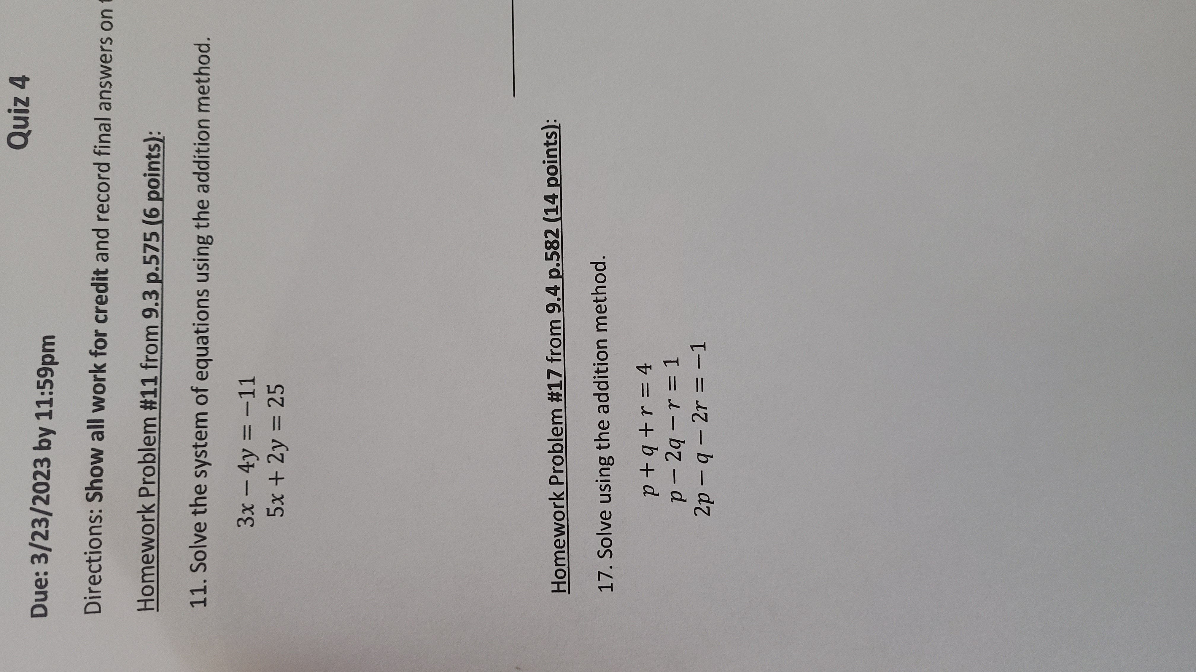 Quiz 4 Due: 3/23/2023 by 11:59pm Directions: Show