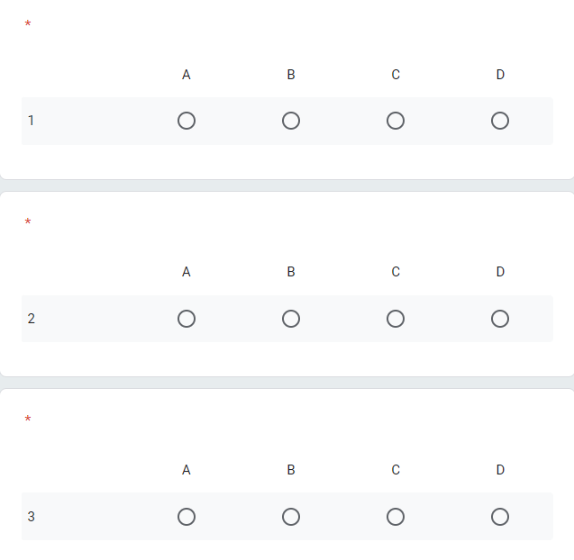 A B C D O O O O A B C D 2 O O O O * A B C D 3 O O