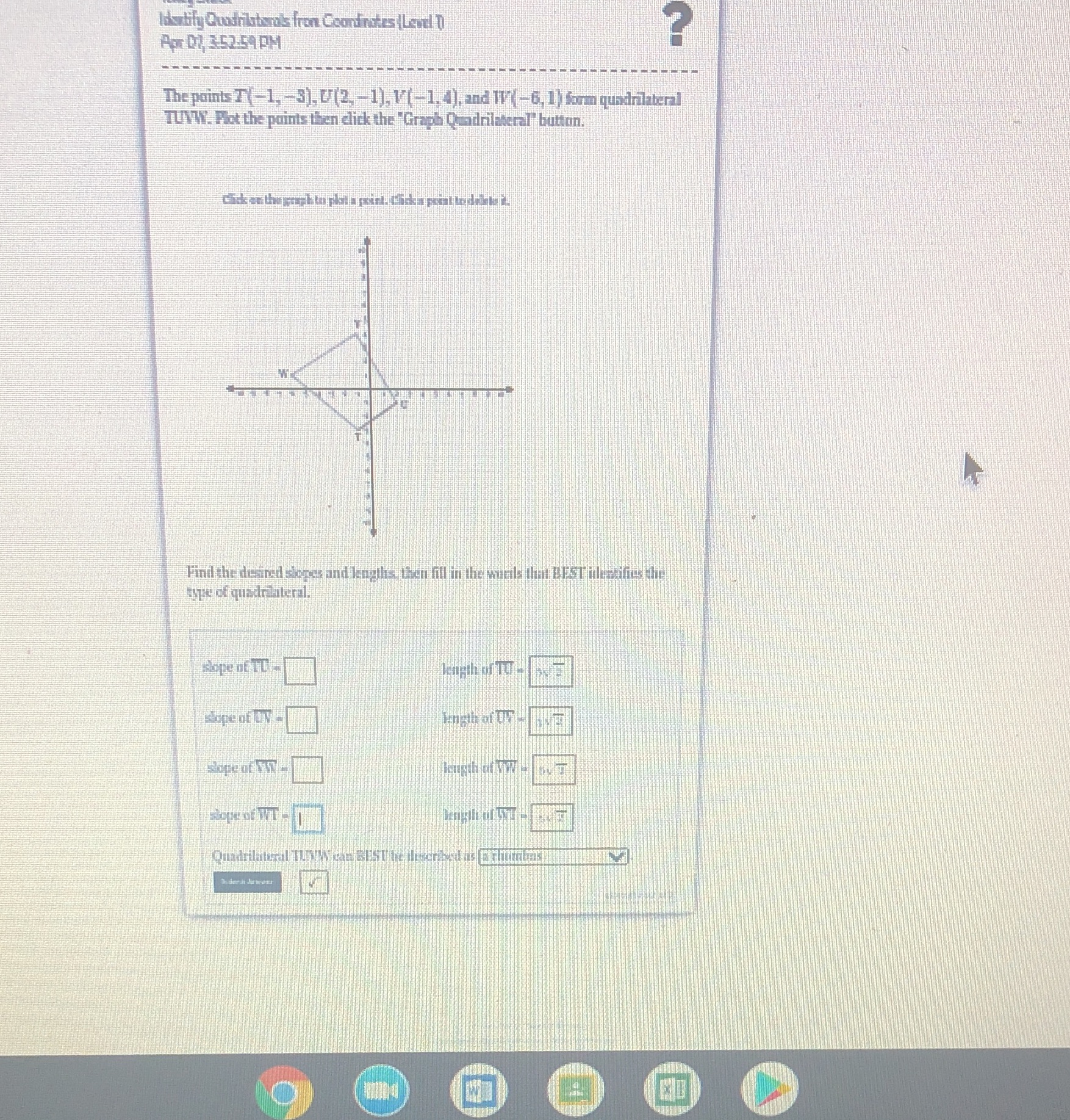 Geometry Identify Quadrilaterals from Coordinates