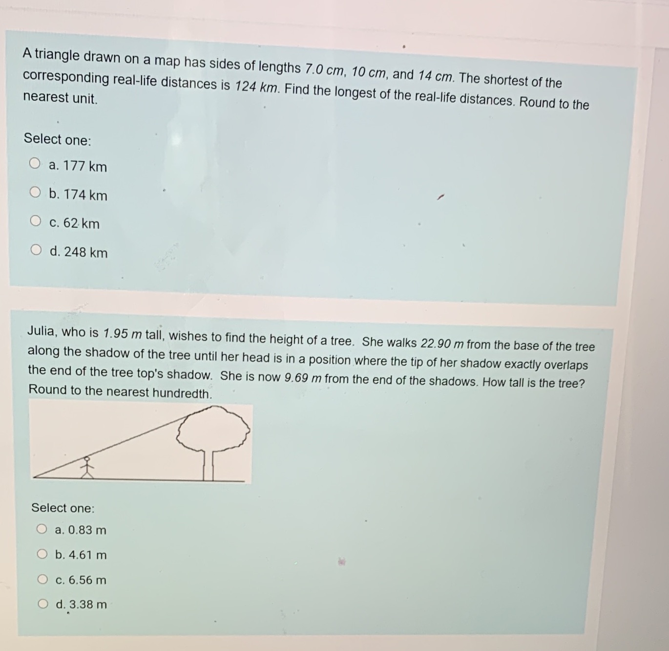 A triangle drawn on a map has sides of lengths