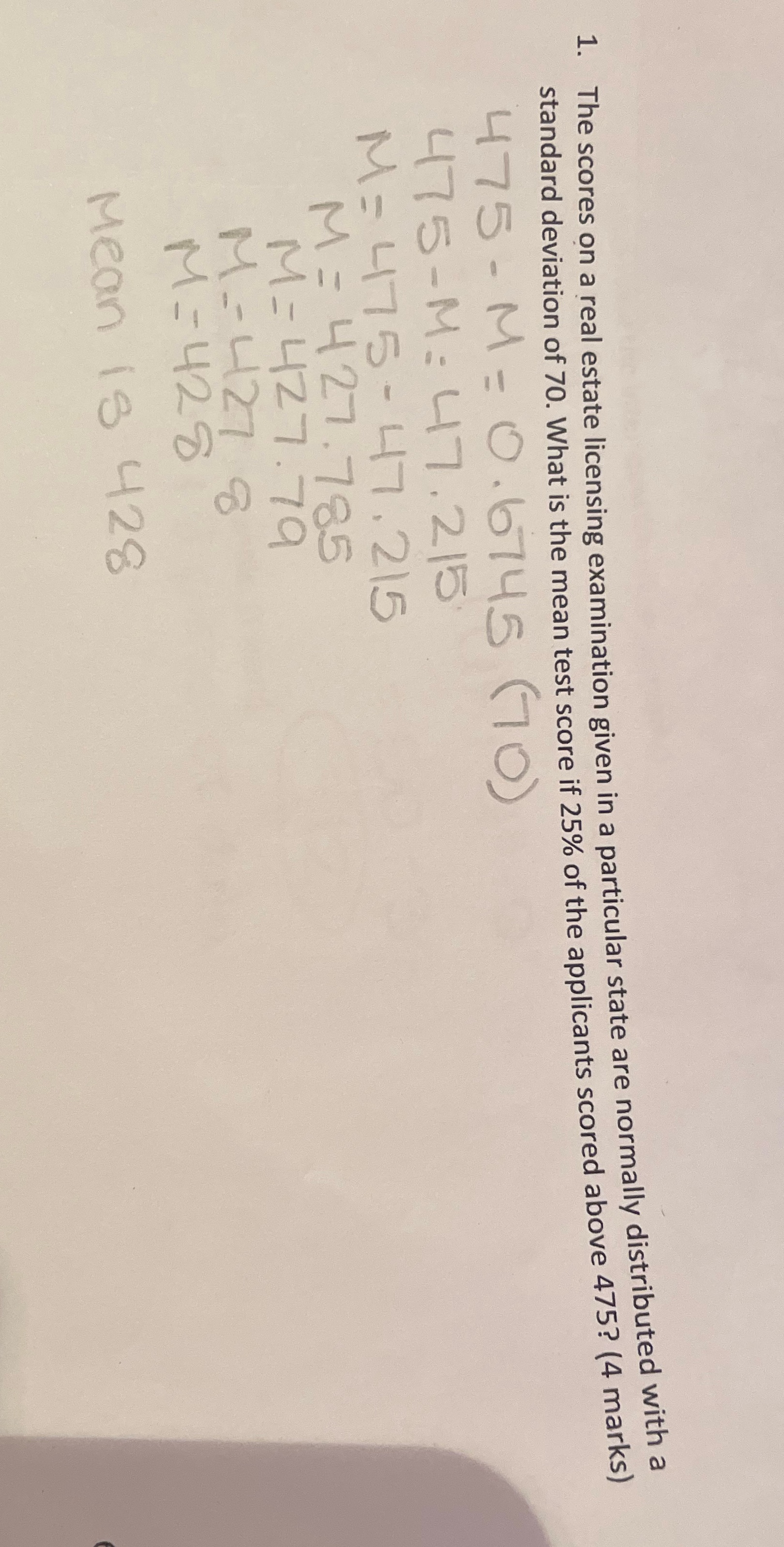 data 1. The scores on a real estate licensing