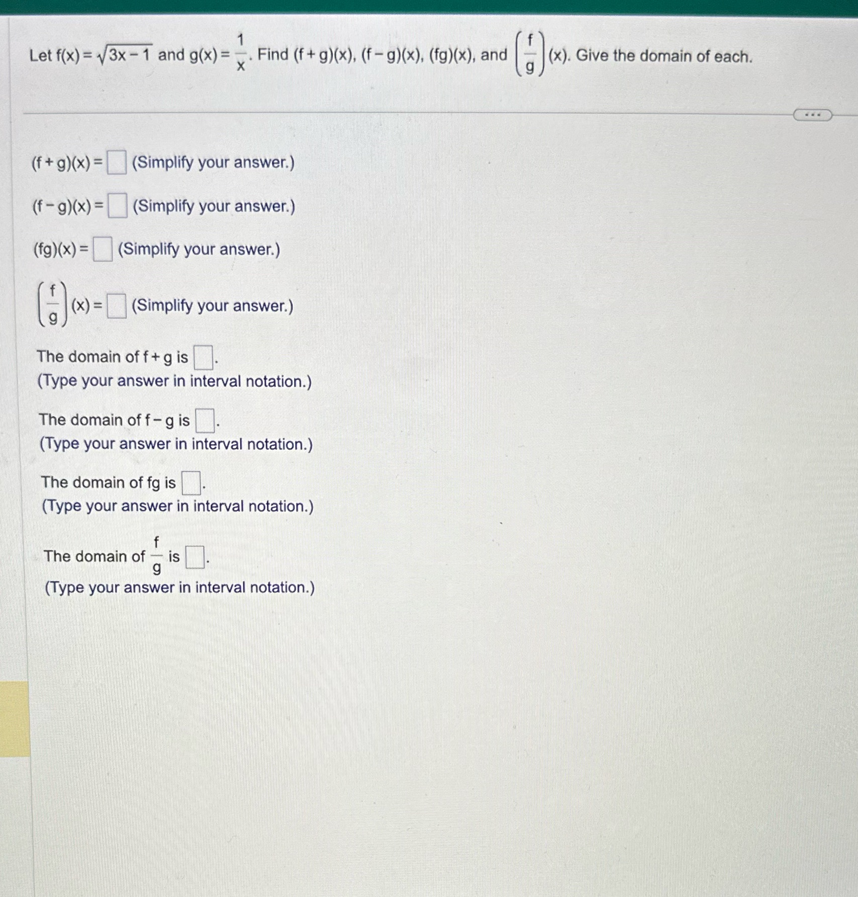 1 f Let f(x) = (Bx - 1 and g(x) = x' Find