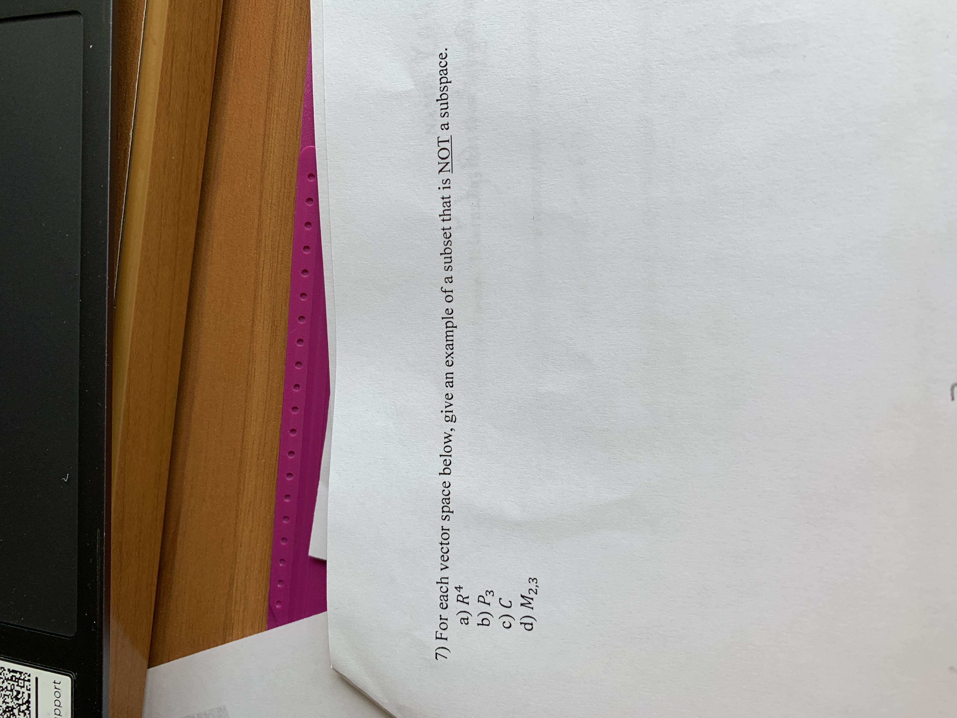 pport 0 0 0909090090 0 7) For each vector space