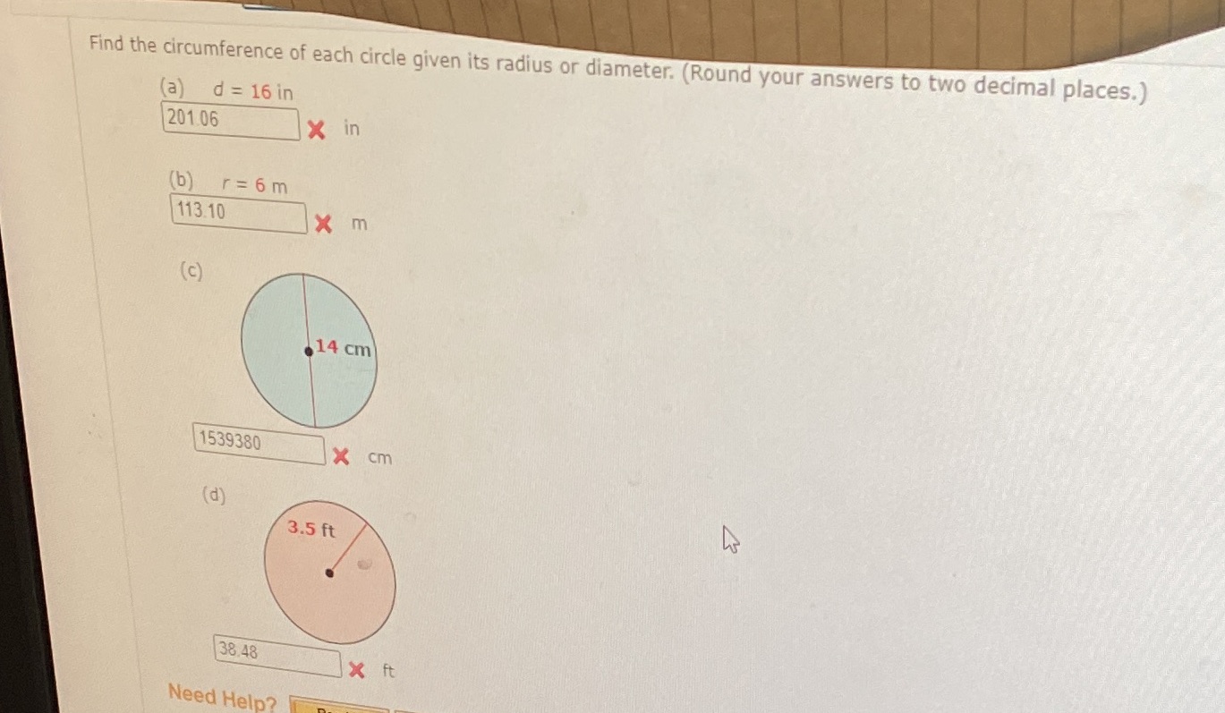 Find the circumference of each circle given its