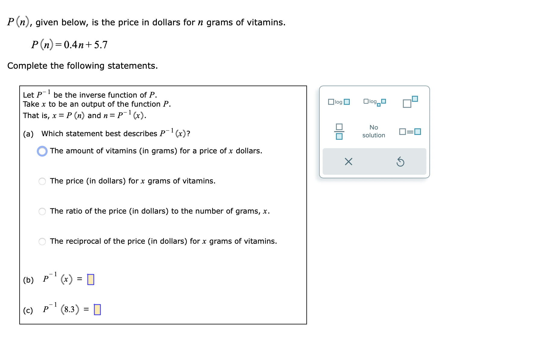 P (n), given below, is the price in dollars for n