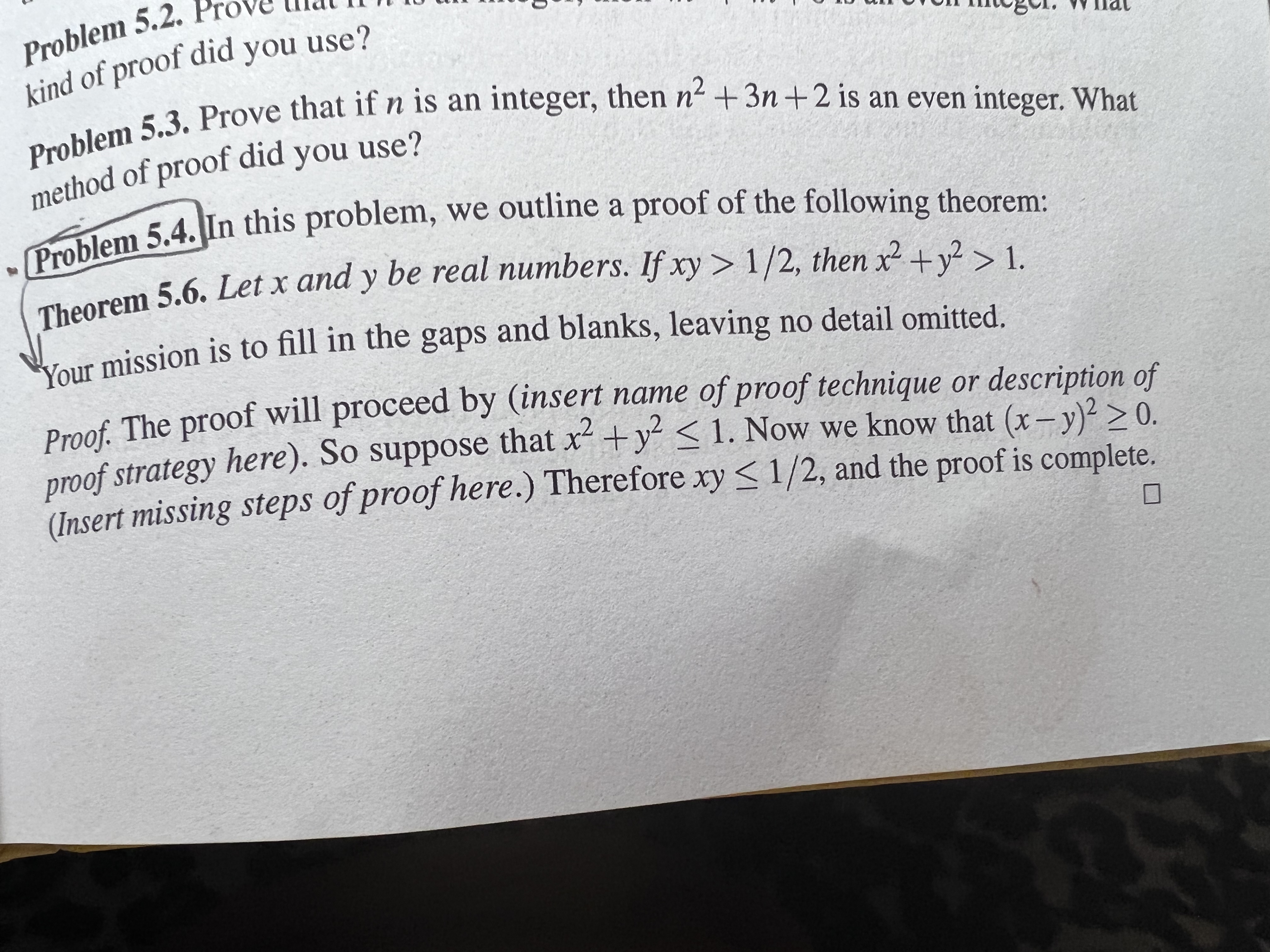 Problem 5.2. Prove ula kind of proof did you use?