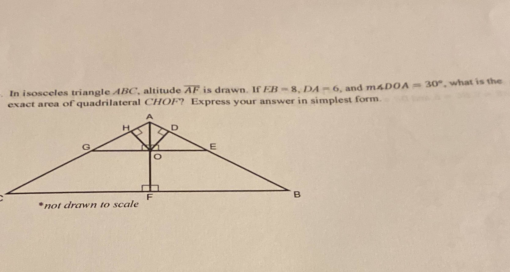 In isosceles triangle ABC, altitude AF is drawn,