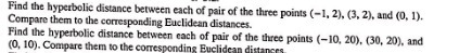 Find the hyperbolic distance between each of pair