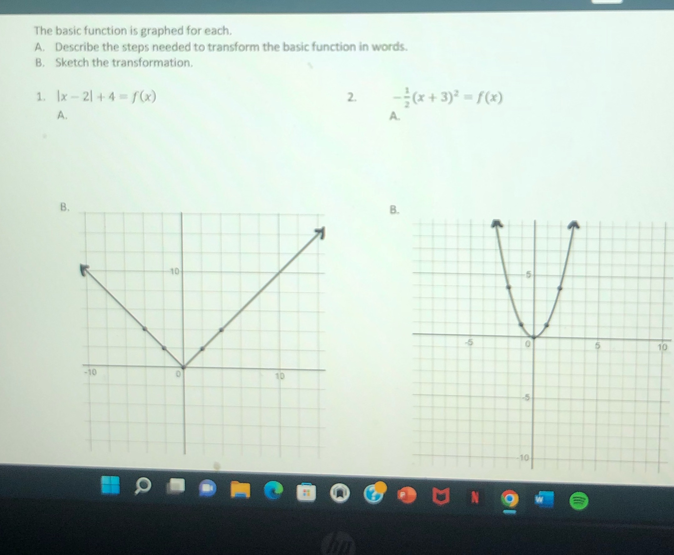 The basic function is graphed for each. A.