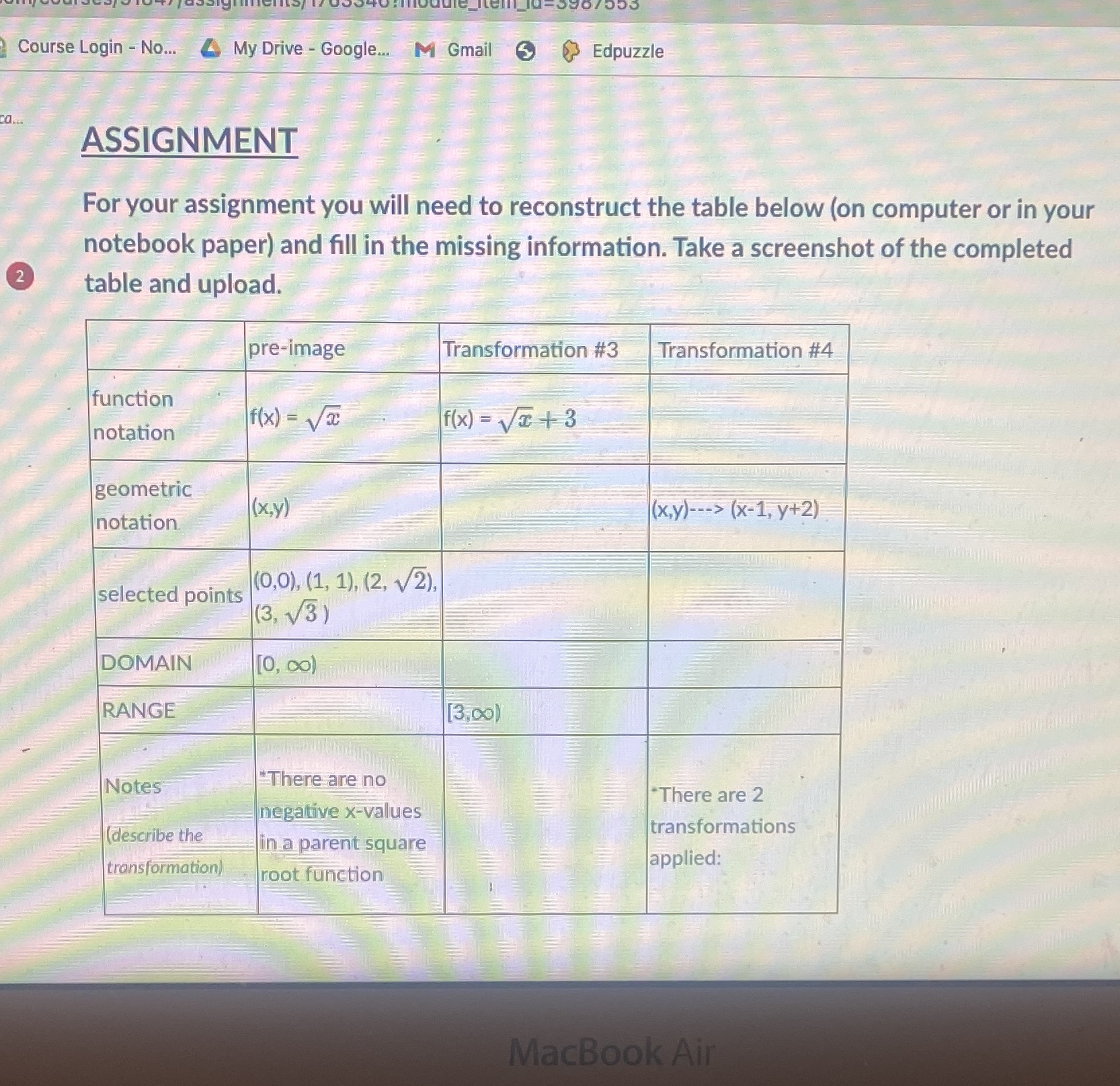 For your assignment you will need to reconstruct