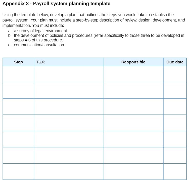 Appendix 3 - Payroll system planning template
