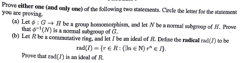 Prove either one (and only one) of the following