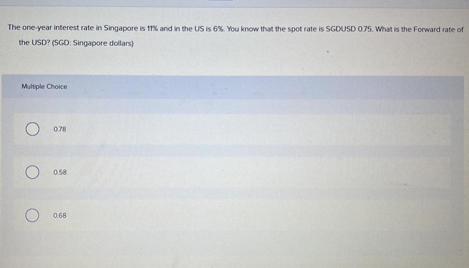 Finance The one-year interest rate in Singapore