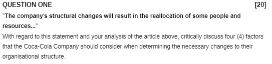 QUESTION ONE [20] The company's structural