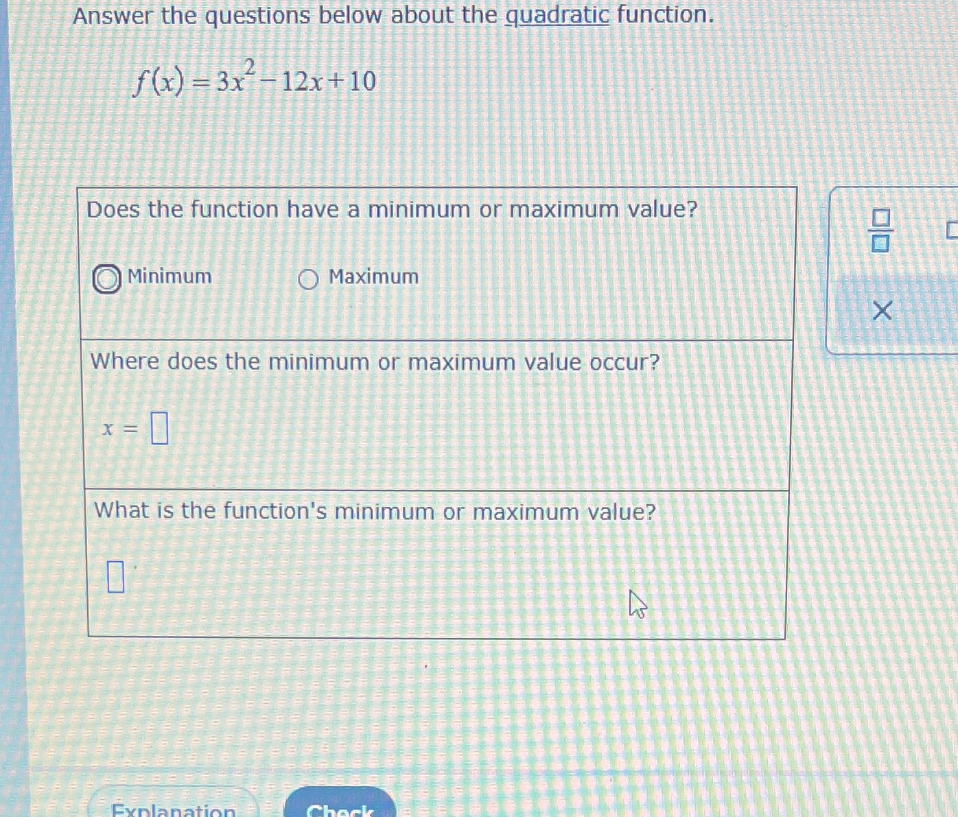 Answer the questions below about the quadratic