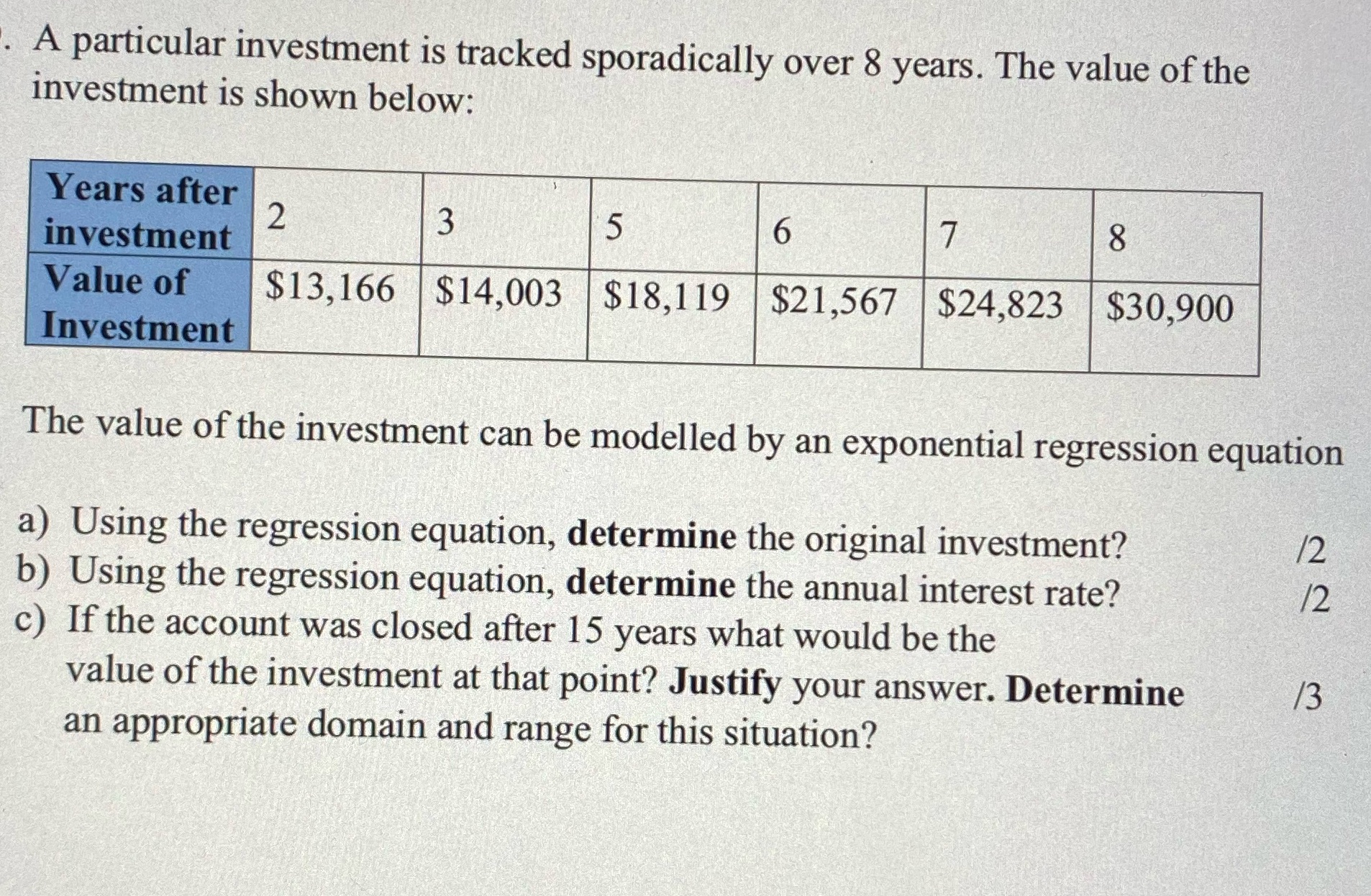 '. A particular investment is tracked 5