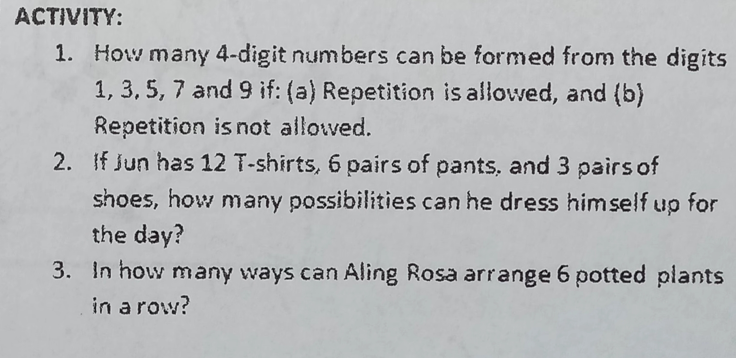 Hi tutor please help me answer this ACTIVITY: 1.
