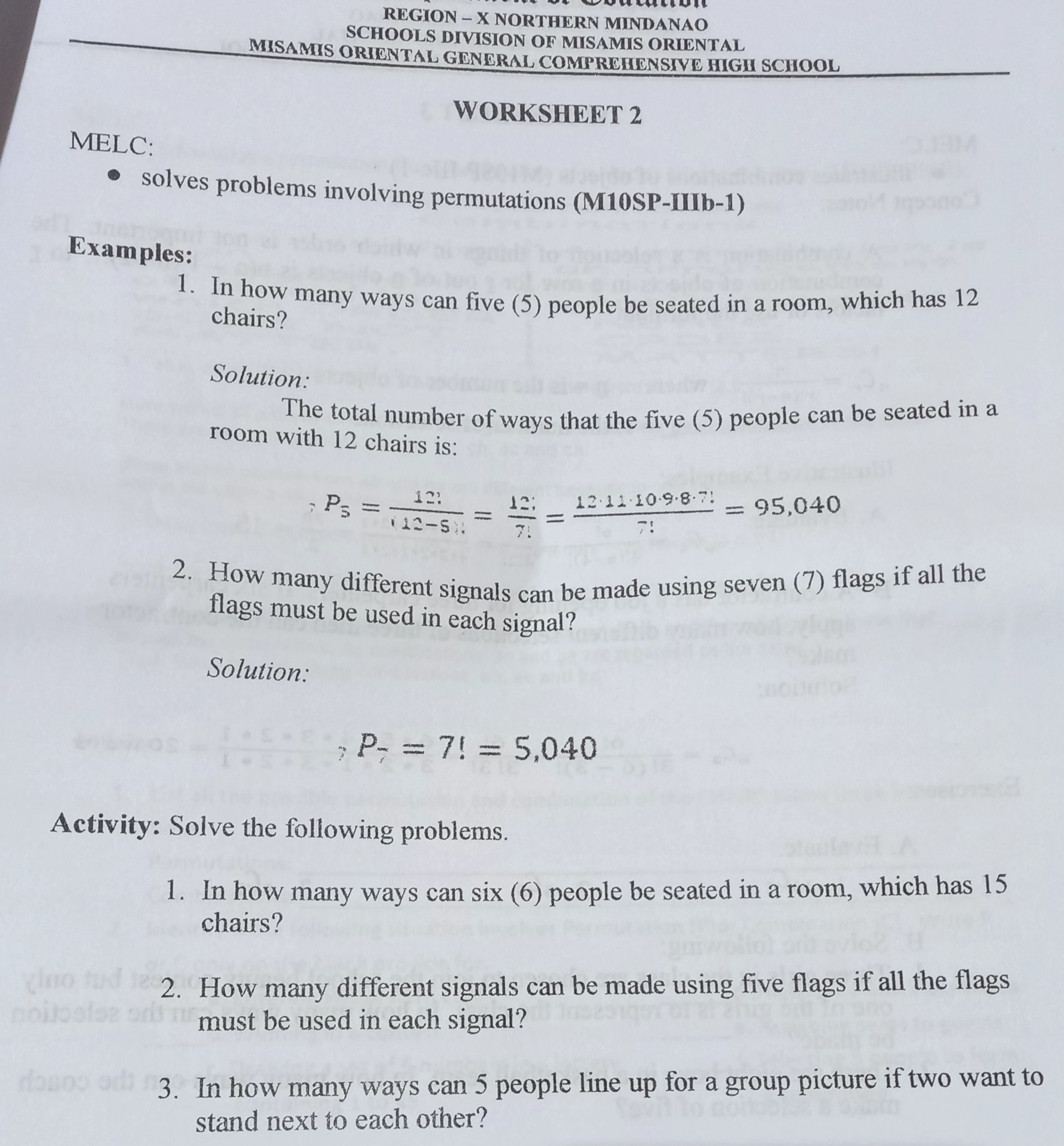 Hi tutor please help me answer this ACTIVITY: 1.