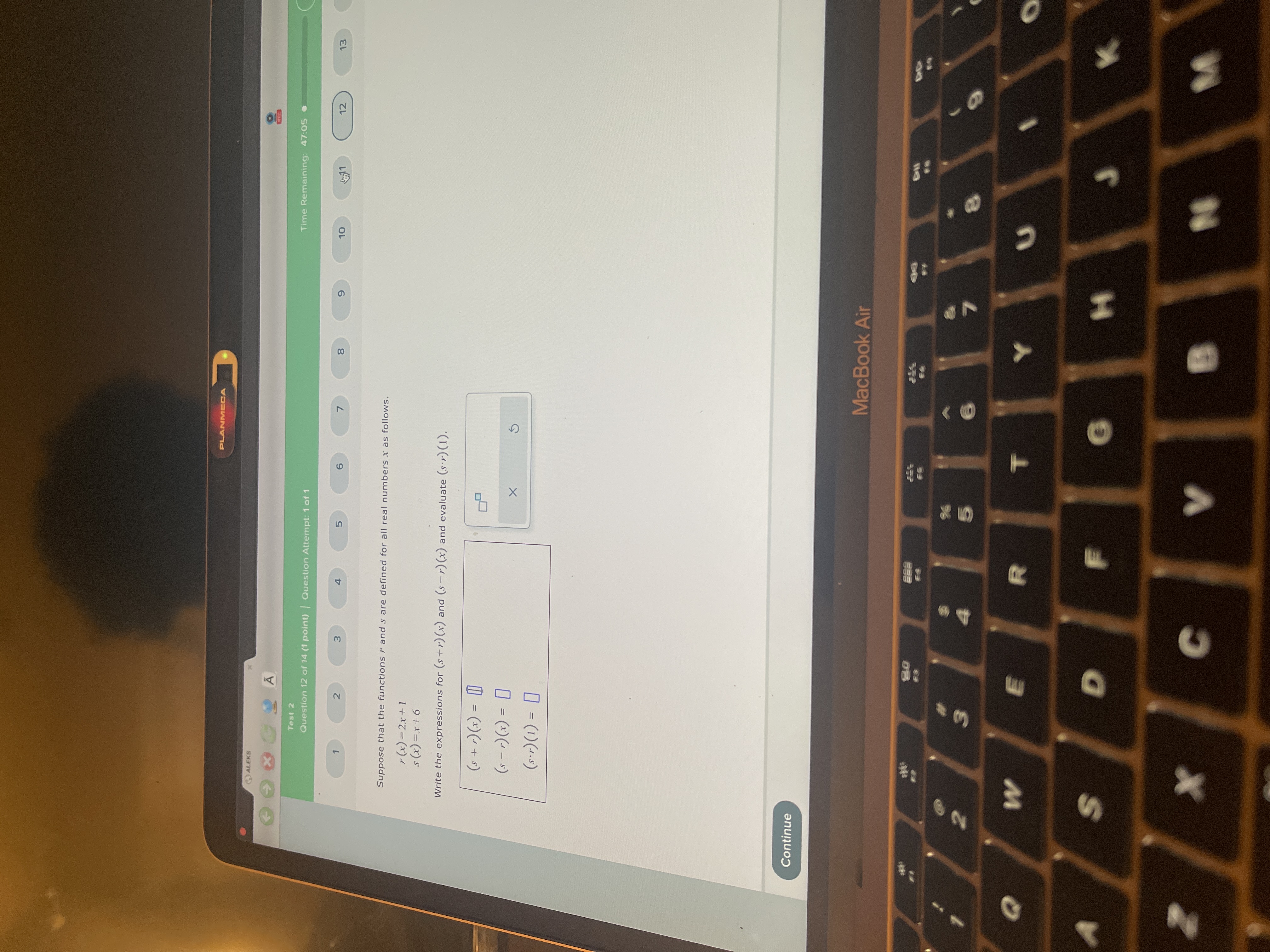 PLANMECA ALEKS Test 2 Time Remaining: 47:05 .