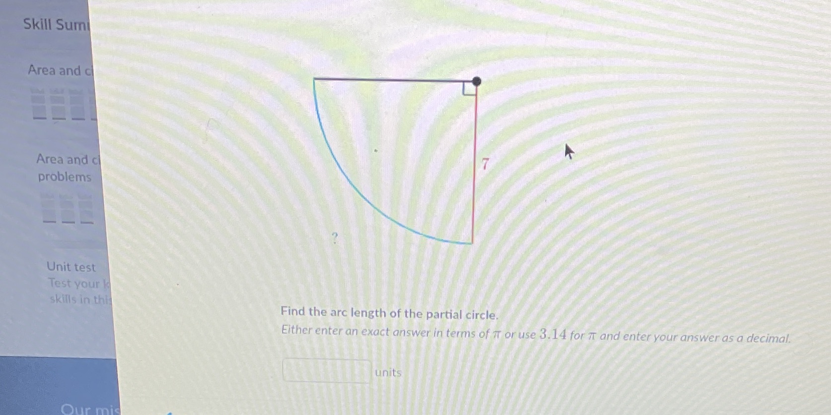 Find the arc length of the partial circle? Skill