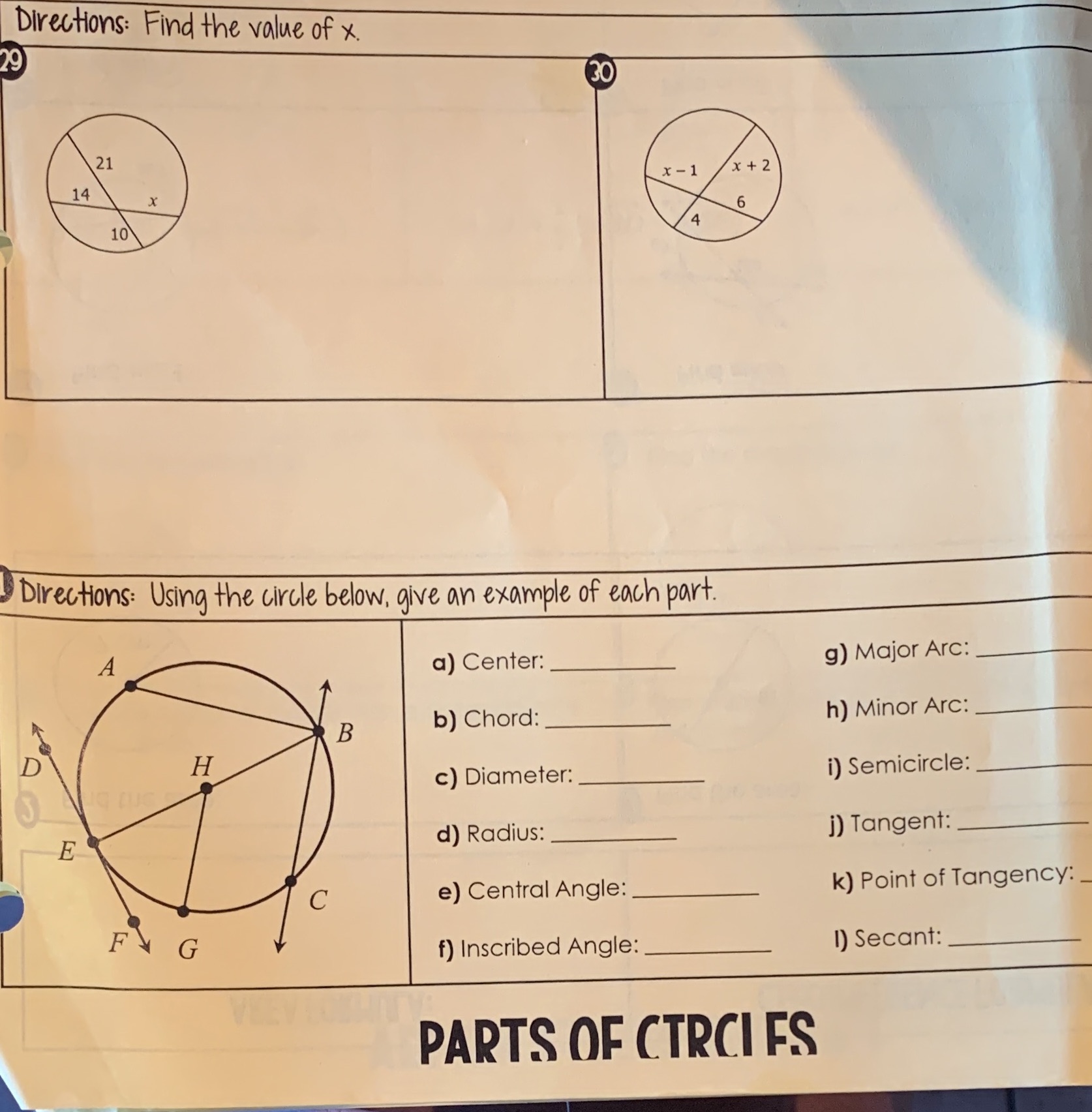 Directions: Find the value of x. 29 30 21 - 1 x+