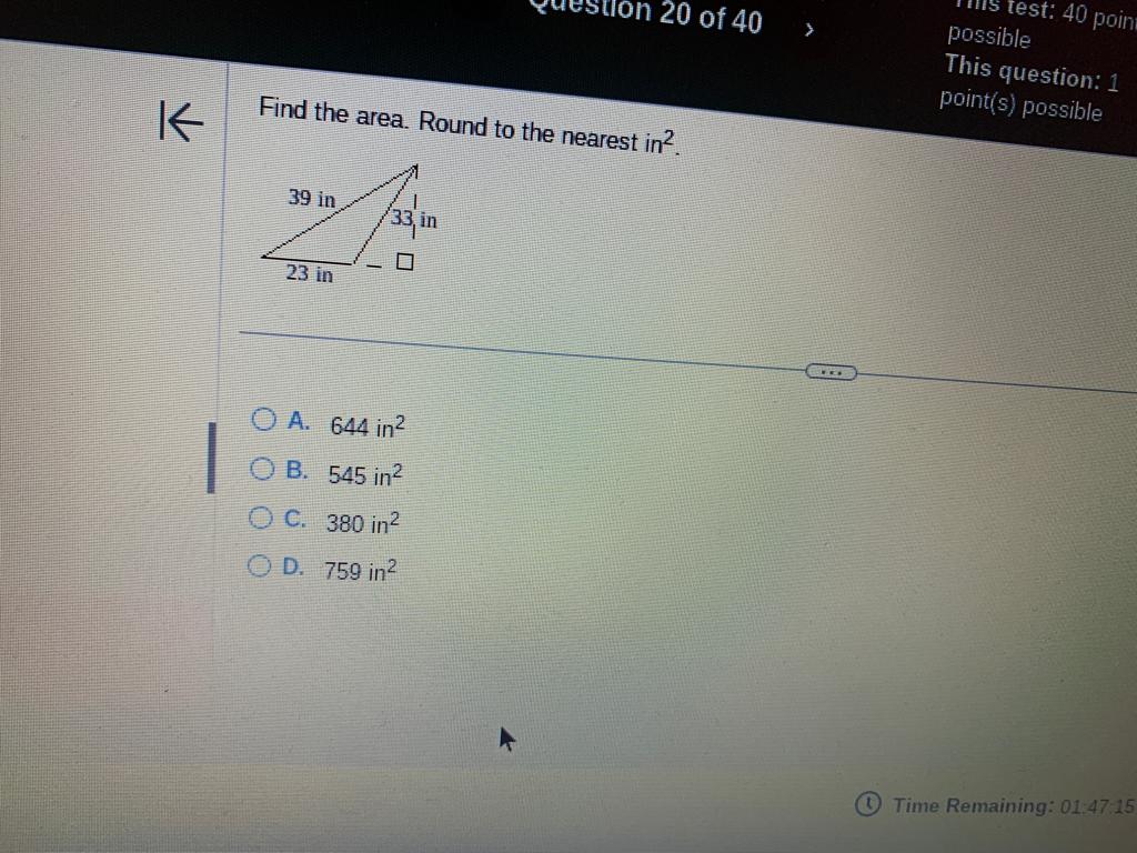 Kacirci 12 This test: 40 point(s) (tb) < Question