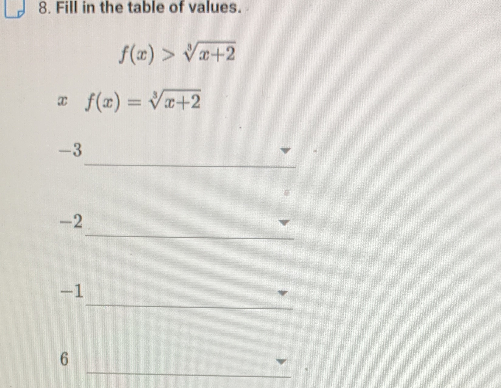 Fill the table values \f