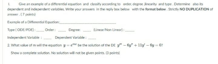 Give an example of a differential equation and