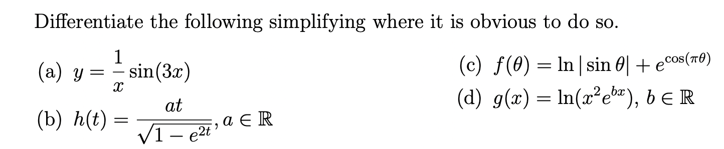 Differentiate the following simplifying where it
