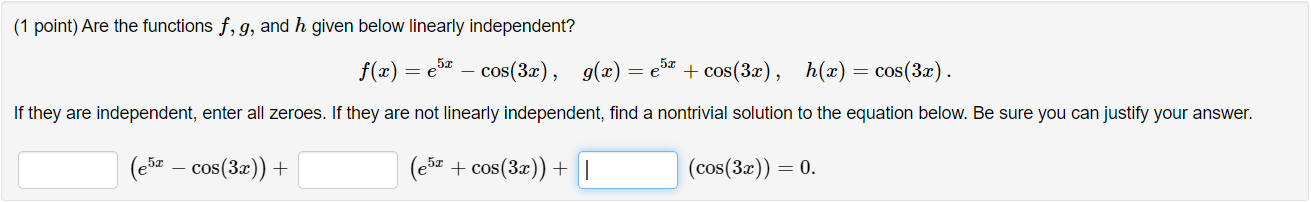 (1 point) Are the functions f, g, and h given