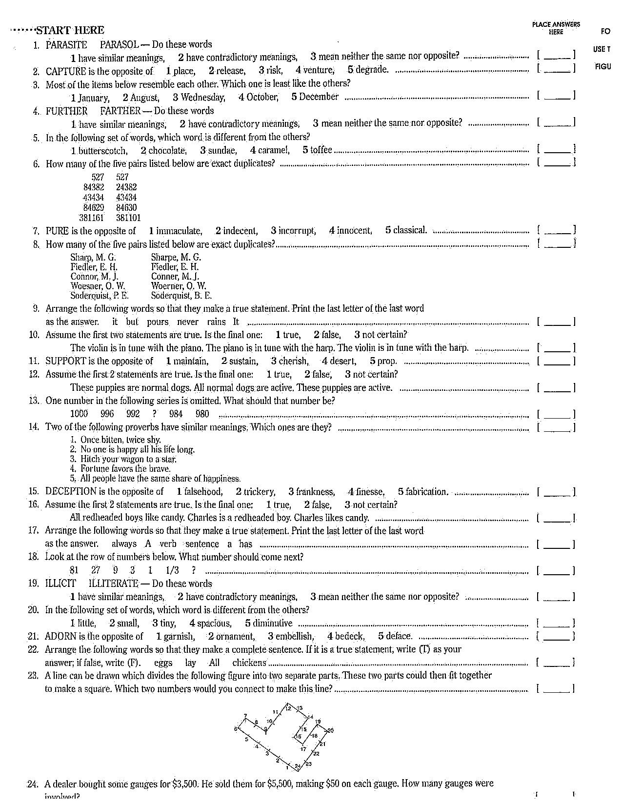 PLACE ANSWERS ".."START HERE HERE F.O 1. PARASITE