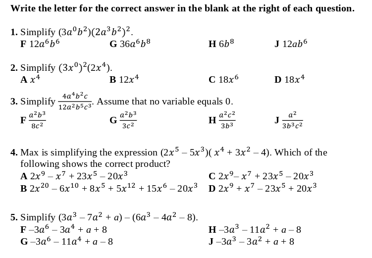 Write the letter for the correct answer in the