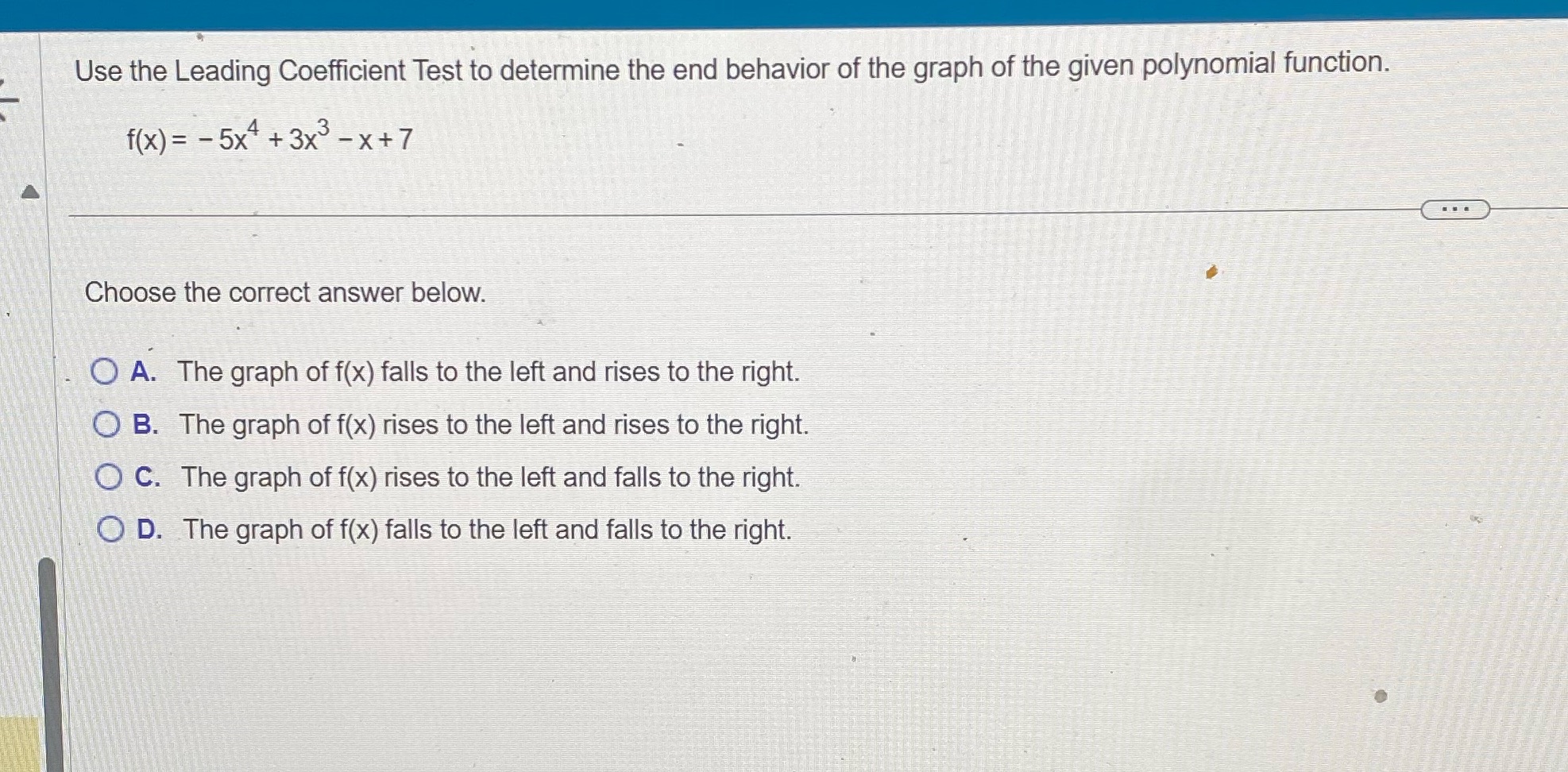 .__. . Use the Leading Coefcient Test to