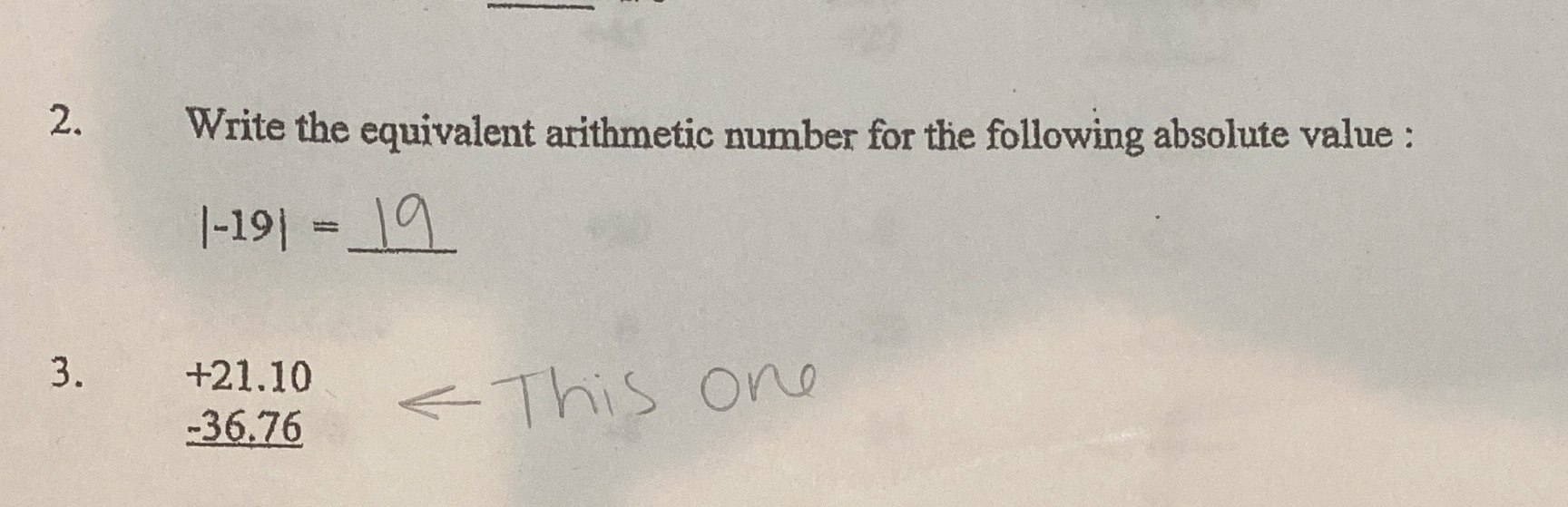 2. Write the equivalent arithmetic number for the