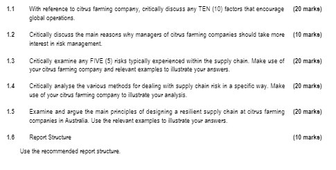1.1 With reference to citrus farming company,