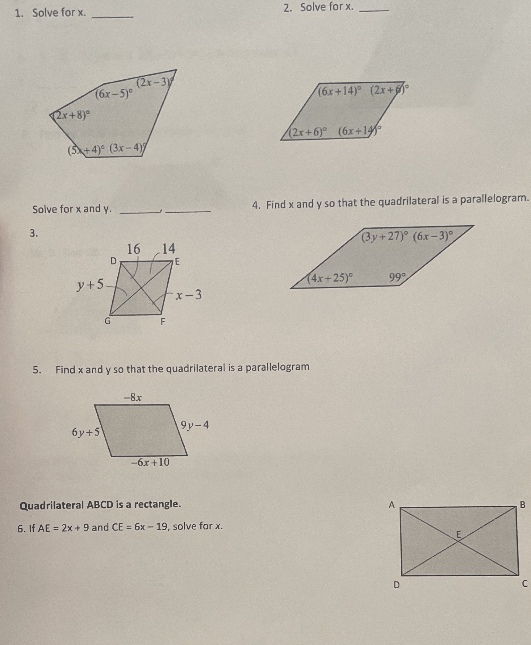 1. Solve for x. 2. Solve for x. (2x -3) (6x-5)0