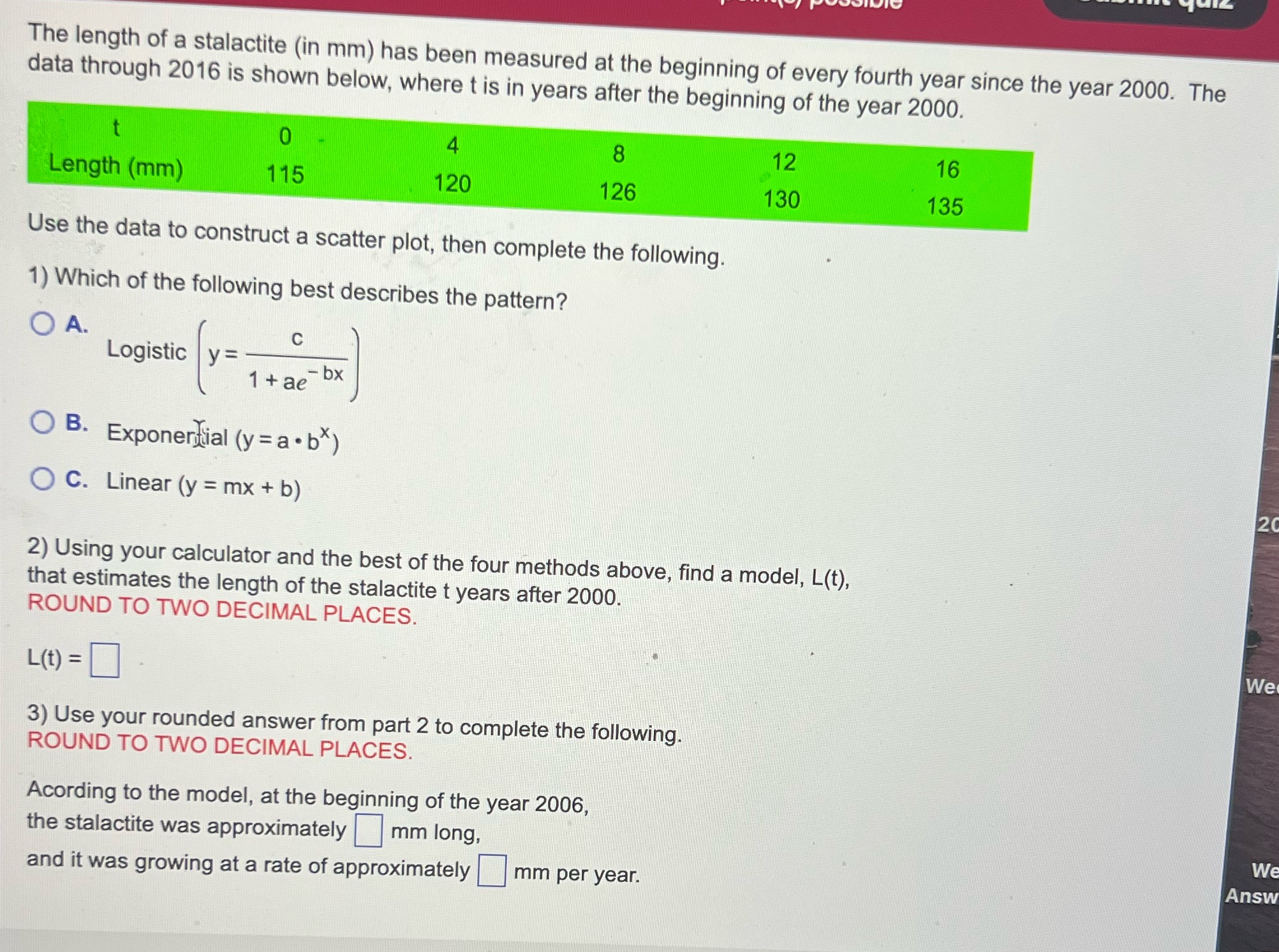 The length of a stalactite (in mm) has been