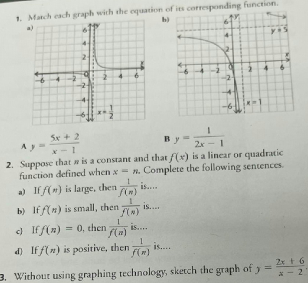 1. Match each graph with the equation of its