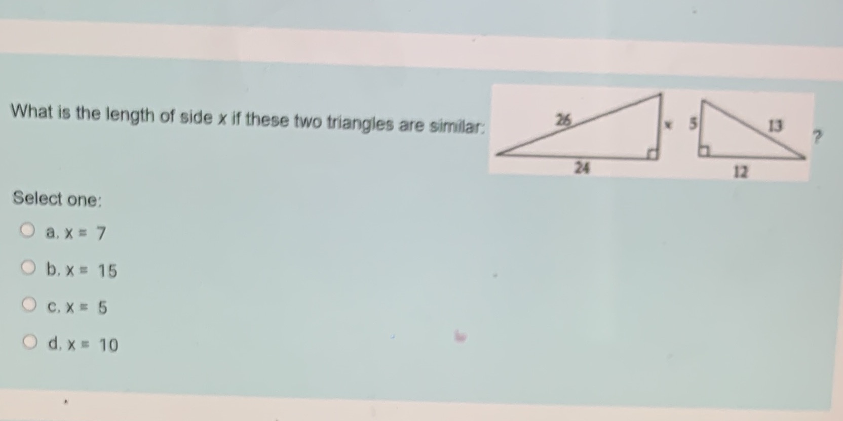What is the length of side x if these two