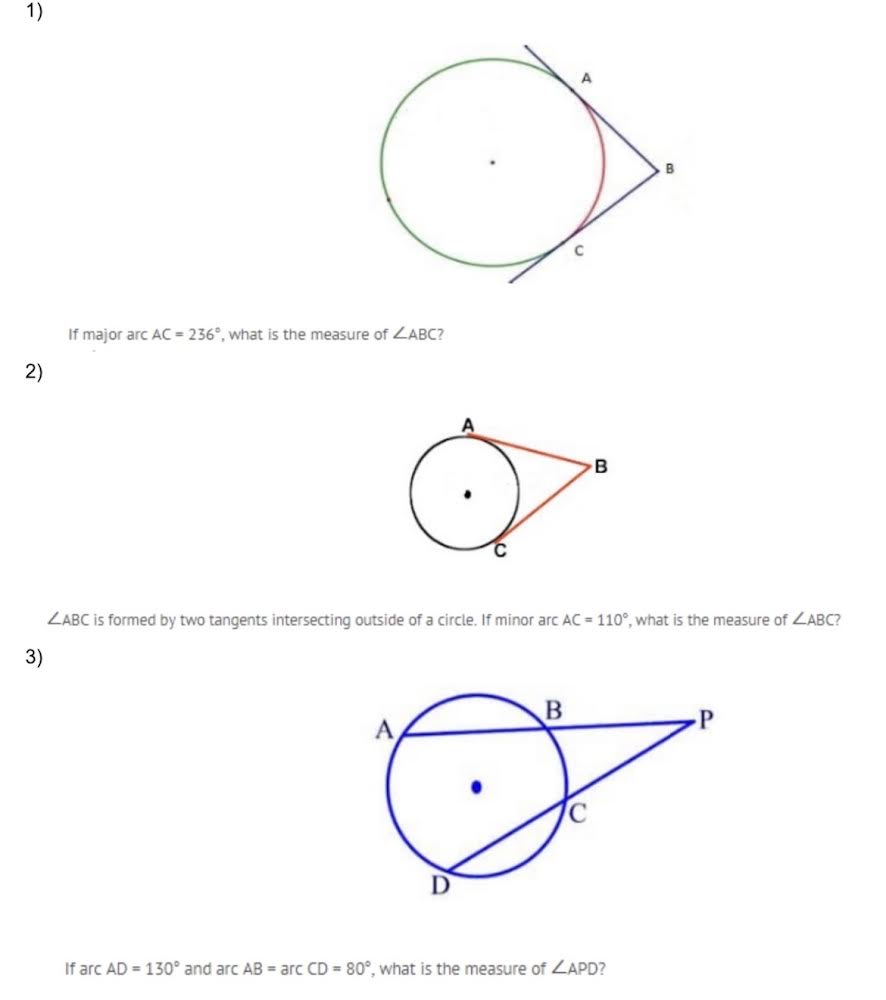 1) C If major arc AC = 236", what is the measure