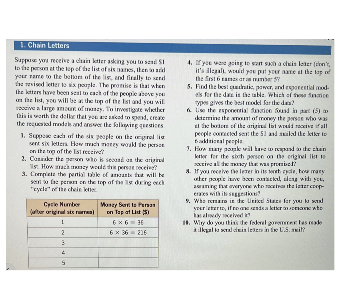Need help with 8 and 9 1. Chain Letters Suppose