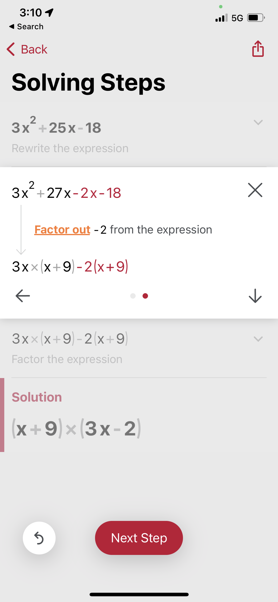 3:10 4 .II 5G {E} 4 Search < Back [:1 Solving