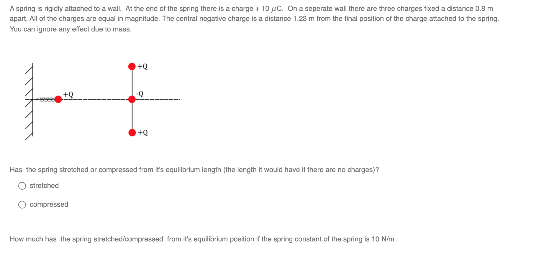 A spring is rigidly attached to a wall. At the