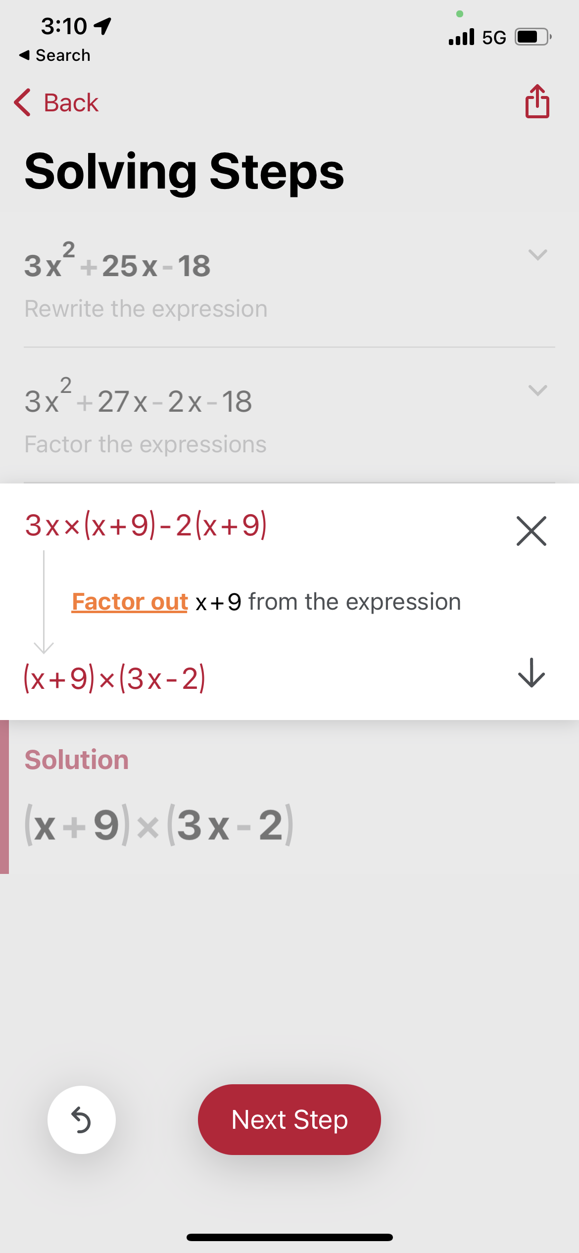 3:10 4 .II 5G {E} 4 Search < Back [:1 Solving