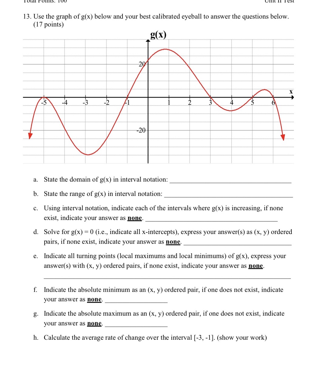 13. Use the graph of g(x) below and your best